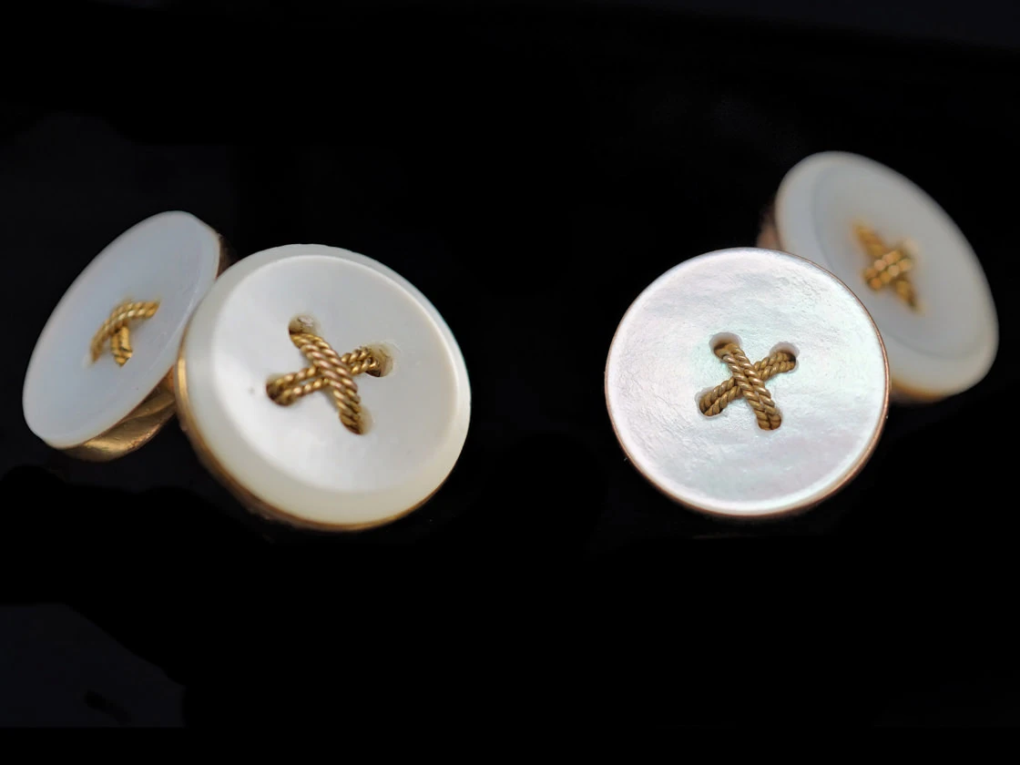 Edwardian 9ct Gold & Mother Of Pearl Button Design Cufflinks 4 Edwardian 9ct Gold & Mother Of Pearl Button Design Cufflinks - Image 2