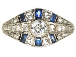 French Art Deco Sapphire & Diamond Ring