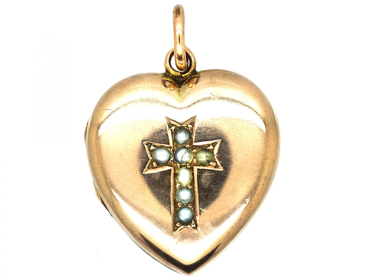 Edwardian 9ct Gold Back & Front Heart Shaped Locket With Cross Set With Natural Split Pearls 3 Edwardian 9ct Gold Back & Front Heart Shaped Locket With Cross Set With Natural Split Pearls