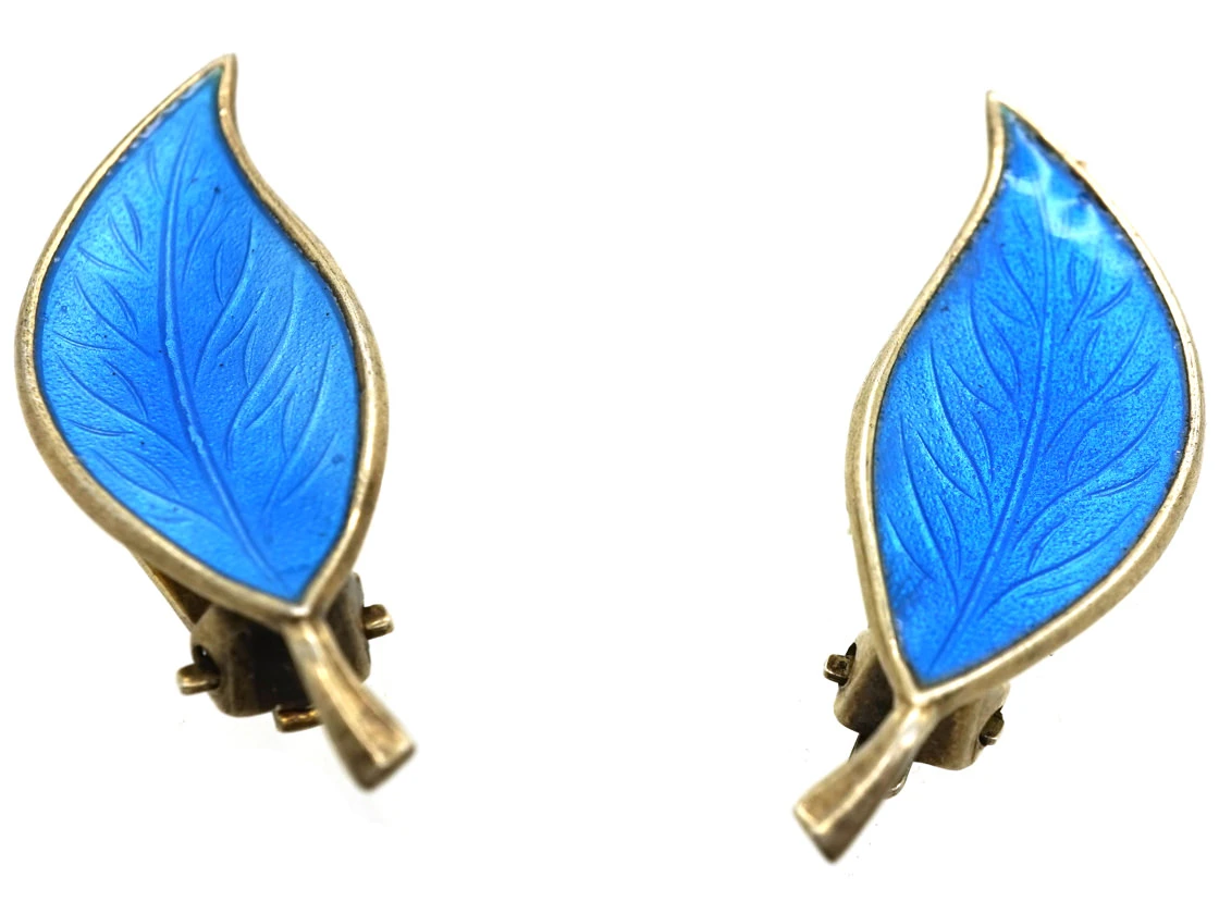Silver & Blue Enamel Earrings By Bjerring Brothers 4 Silver & Blue Enamel Earrings By Bjerring Brothers - Image 2