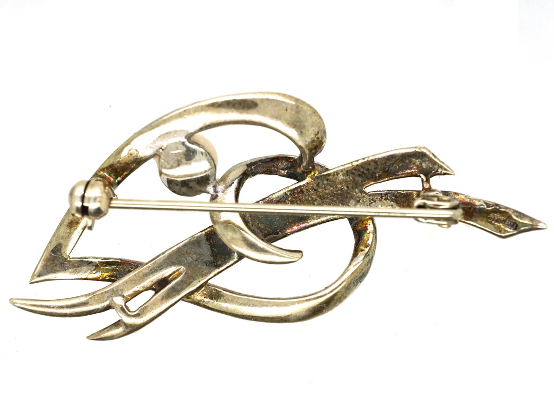 Silver, Marcasite & Pearl Woven Heart Brooch 5 Silver, Marcasite & Pearl Woven Heart Brooch - Image 3