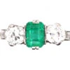 Art Deco 18ct White Gold & Platinum, Emerald And Diamond Three Stone Ring