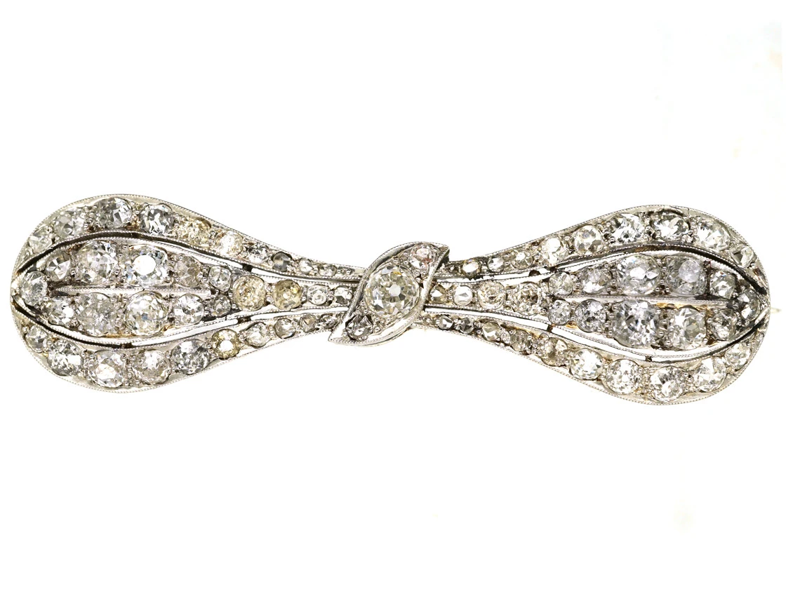 Edwardian Platinum & Diamond Bow Brooch 3 Edwardian Platinum & Diamond Bow Brooch