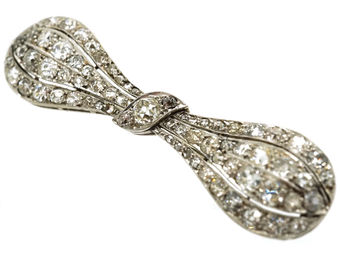Edwardian Platinum & Diamond Bow Brooch 6 Edwardian Platinum & Diamond Bow Brooch - Image 4