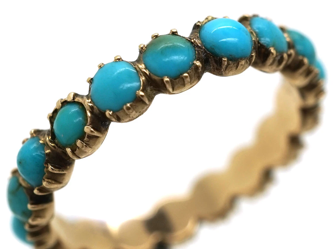 Georgian 15ct Gold & Turquoise Eternity Ring 6 Georgian 15ct Gold & Turquoise Eternity Ring - Image 4