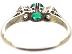 Art Deco 18ct White Gold & Platinum, Emerald And Diamond Three Stone Ring -Antique Jewellery Company DSC08277