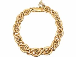 Edwardian 15ct Gold Curb Bracelet With Three Leaf Clover Motifs Set With Sapphires, Rubies & Diamonds 7 Edwardian 15ct Gold Curb Bracelet With Three Leaf Clover Motifs Set With Sapphires, Rubies & Diamonds -Antique Jewellery Company DSC08301 scaled 1