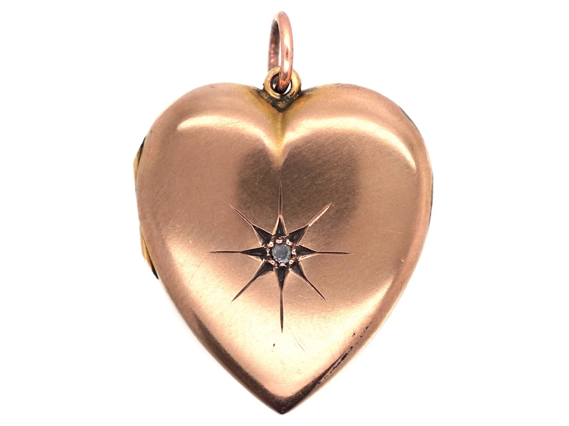 Edwardian 9ct Back & Front Heart Shaped Locket With Star Motif 2 Edwardian 9ct Back & Front Heart Shaped Locket With Star Motif