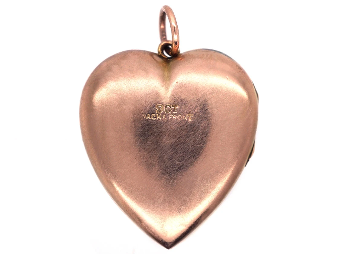 Edwardian 9ct Back & Front Heart Shaped Locket With Star Motif 5 Edwardian 9ct Back & Front Heart Shaped Locket With Star Motif - Image 4