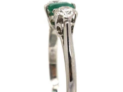 Art Deco 18ct White Gold & Platinum, Emerald And Diamond Three Stone Ring -Antique Jewellery Company DSC08324