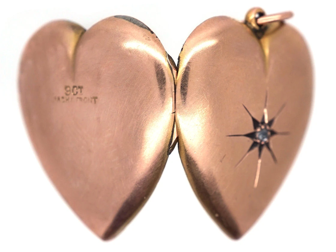 Edwardian 9ct Back & Front Heart Shaped Locket With Star Motif 3 Edwardian 9ct Back & Front Heart Shaped Locket With Star Motif - Image 2