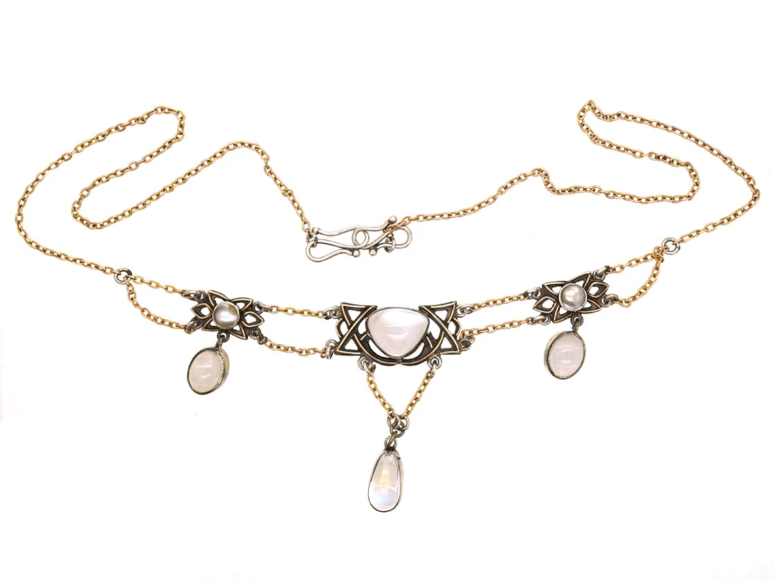 Silver & Gold , Moonstone & Blister Pearl Arts & Crafts Necklace 7 Silver & Gold , Moonstone & Blister Pearl Arts & Crafts Necklace - Image 5