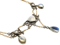 Silver & Gold , Moonstone & Blister Pearl Arts & Crafts Necklace 11 Silver & Gold , Moonstone & Blister Pearl Arts & Crafts Necklace -Antique Jewellery Company DSC08345