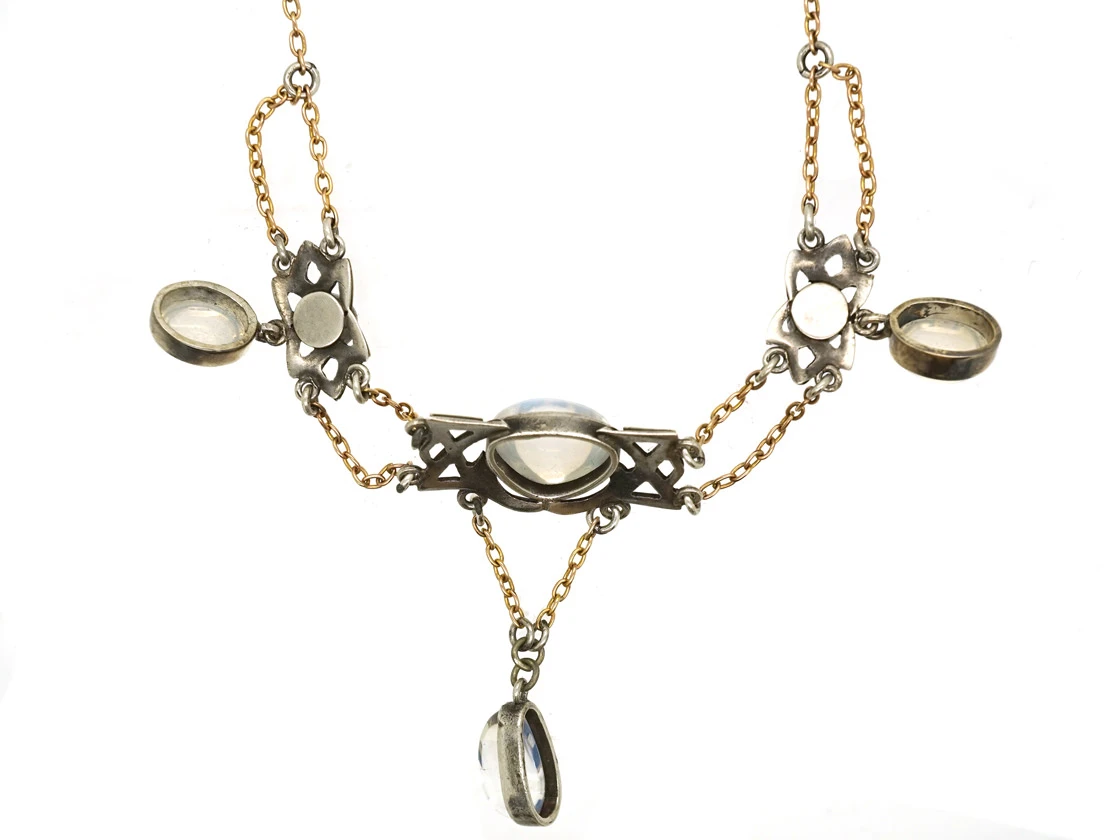 Silver & Gold , Moonstone & Blister Pearl Arts & Crafts Necklace 4 Silver & Gold , Moonstone & Blister Pearl Arts & Crafts Necklace - Image 2