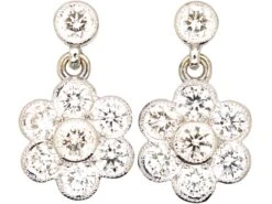 Platinum Diamond Daisy Cluster Drop Earrings