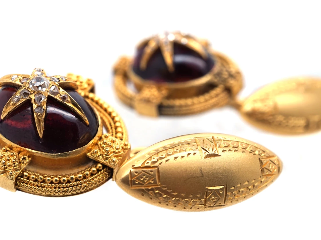 Victorian 18ct Gold Cabochon Garnet & Diamond Star Set Cufflinks 5 Victorian 18ct Gold Cabochon Garnet & Diamond Star Set Cufflinks - Image 3