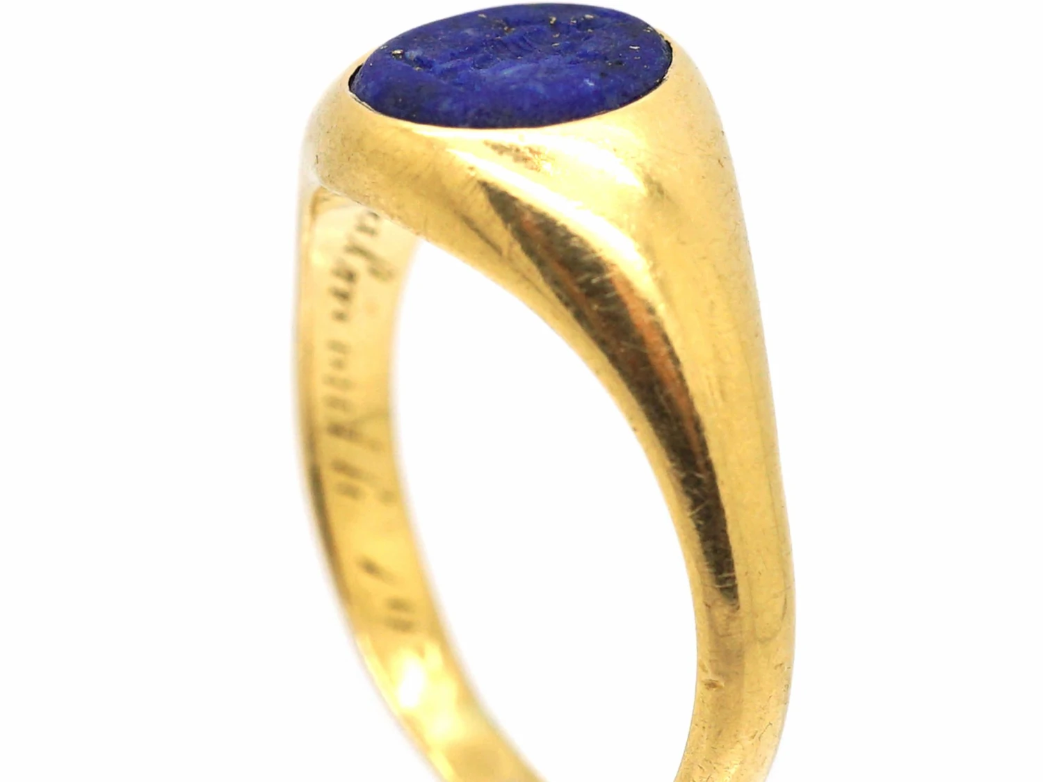Victorian 18ct Gold Signet Ring With Lapis Lazuli Intaglio Of A Man 4 Victorian 18ct Gold Signet Ring With Lapis Lazuli Intaglio Of A Man - Image 2