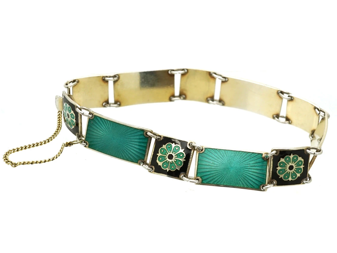 Silver, Black & Green Enamel Bracelet By Ottar Hval 4 Silver, Black & Green Enamel Bracelet By Ottar Hval - Image 2