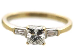 18ct White Gold French Cut Diamond Ring With Baguette Diamond Shoulders -Antique Jewellery Company DSC08373