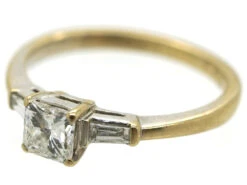 18ct White Gold French Cut Diamond Ring With Baguette Diamond Shoulders -Antique Jewellery Company DSC08375