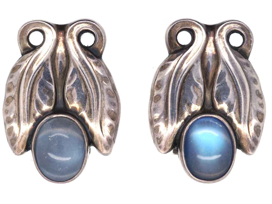Georg Jensen Silver & Moonstone Clip On Earrings 3 Georg Jensen Silver & Moonstone Clip On Earrings