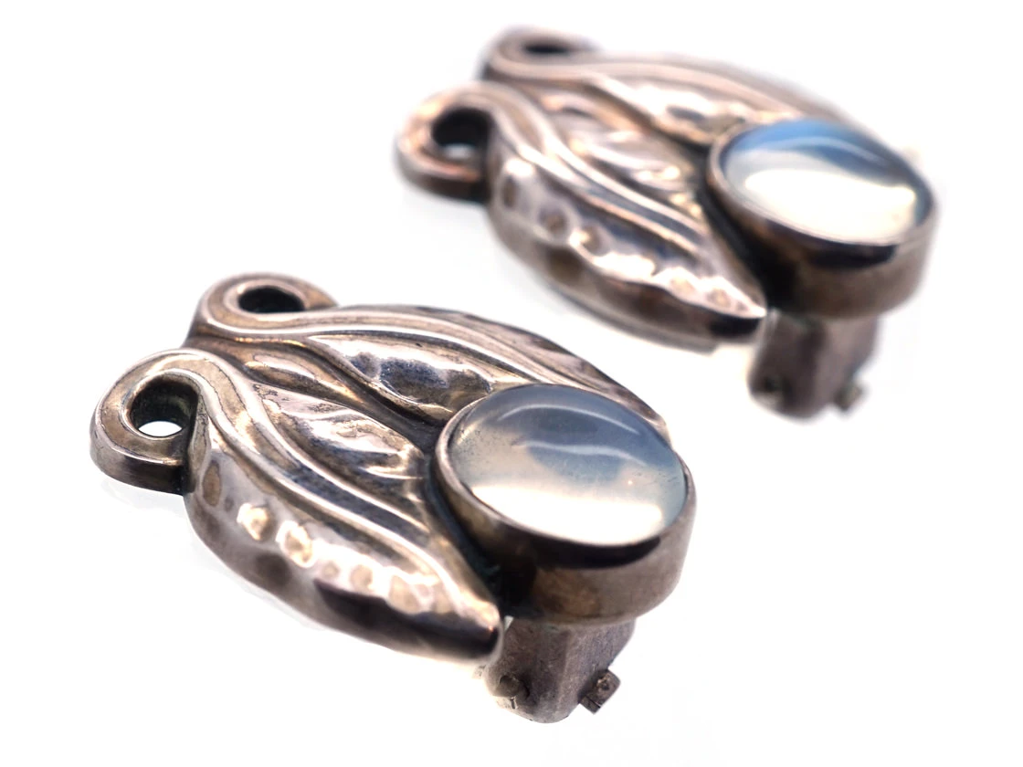 Georg Jensen Silver & Moonstone Clip On Earrings 5 Georg Jensen Silver & Moonstone Clip On Earrings - Image 3
