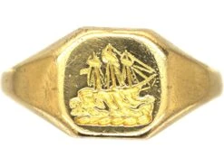 Edwardian 18ct Gold Signet Ring With Intaglio Of A Sailing Ship By Cropp & Farr