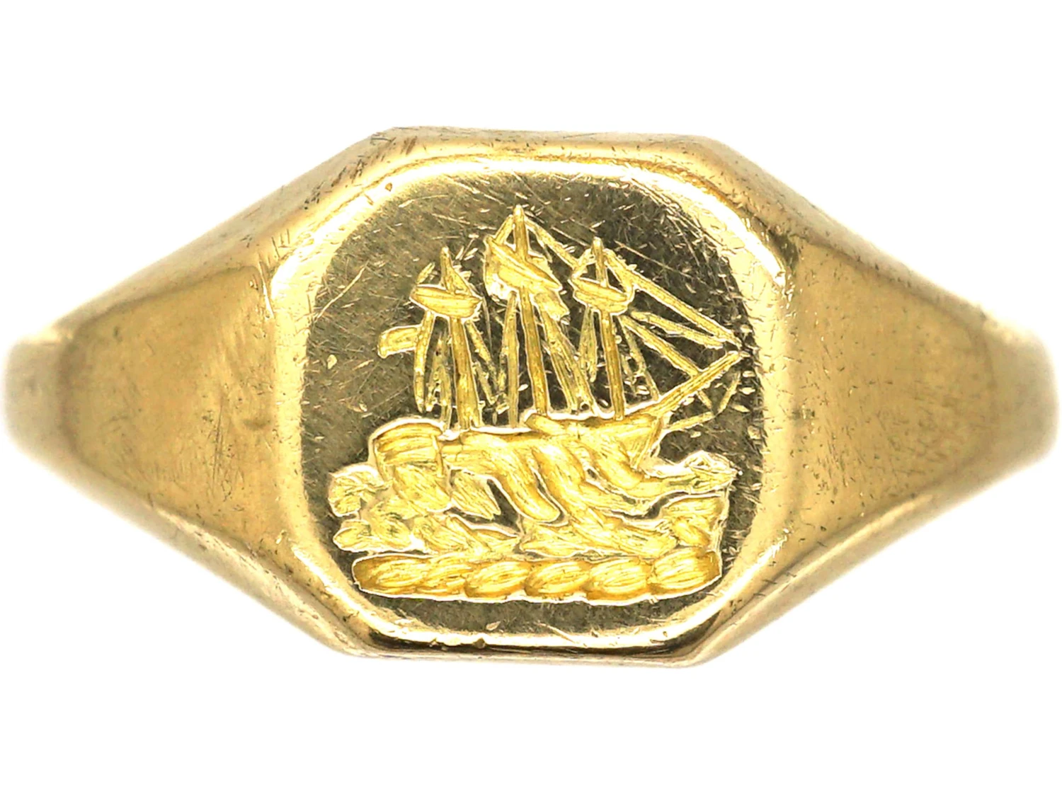 Edwardian 18ct Gold Signet Ring With Intaglio Of A Sailing Ship By Cropp & Farr 3 Edwardian 18ct Gold Signet Ring With Intaglio Of A Sailing Ship By Cropp & Farr