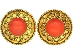 Victorian 15ct Gold Earrings Set With Coral