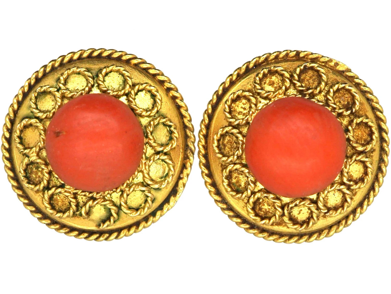 Victorian 15ct Gold Earrings Set With Coral 3 Victorian 15ct Gold Earrings Set With Coral
