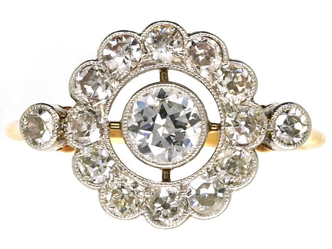 Edwardian 18ct Gold, Platinum &Diamond Target Ring 3 Edwardian 18ct Gold, Platinum &Diamond Target Ring