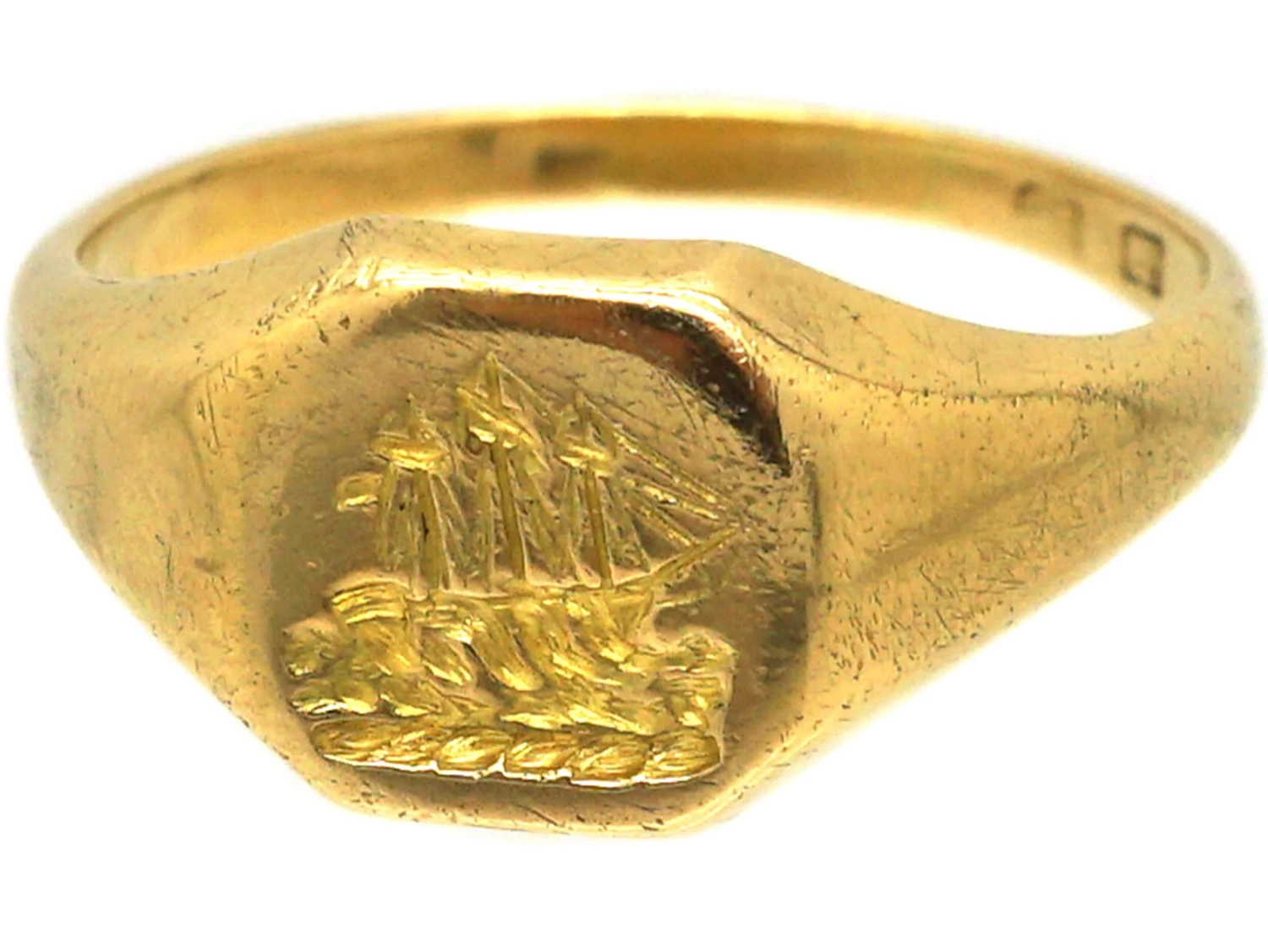 Edwardian 18ct Gold Signet Ring With Intaglio Of A Sailing Ship By Cropp & Farr 9 Edwardian 18ct Gold Signet Ring With Intaglio Of A Sailing Ship By Cropp & Farr - Image 7