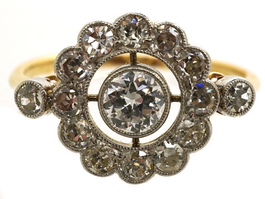 Edwardian 18ct Gold, Platinum &Diamond Target Ring 5 Edwardian 18ct Gold, Platinum &Diamond Target Ring - Image 3