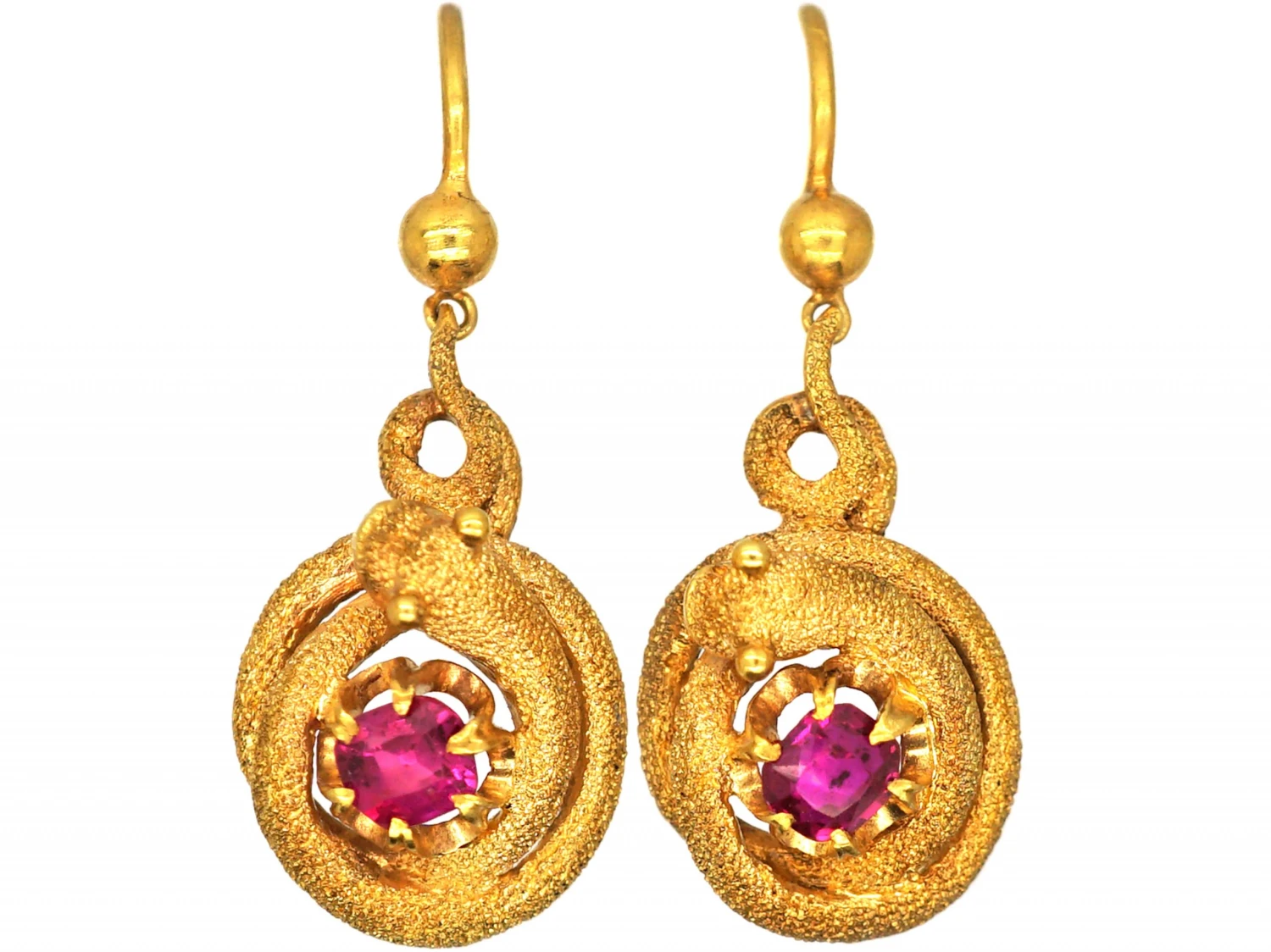 Victorian 15ct Gold Snake Earrings Set With Rubies 3 Victorian 15ct Gold Snake Earrings Set With Rubies