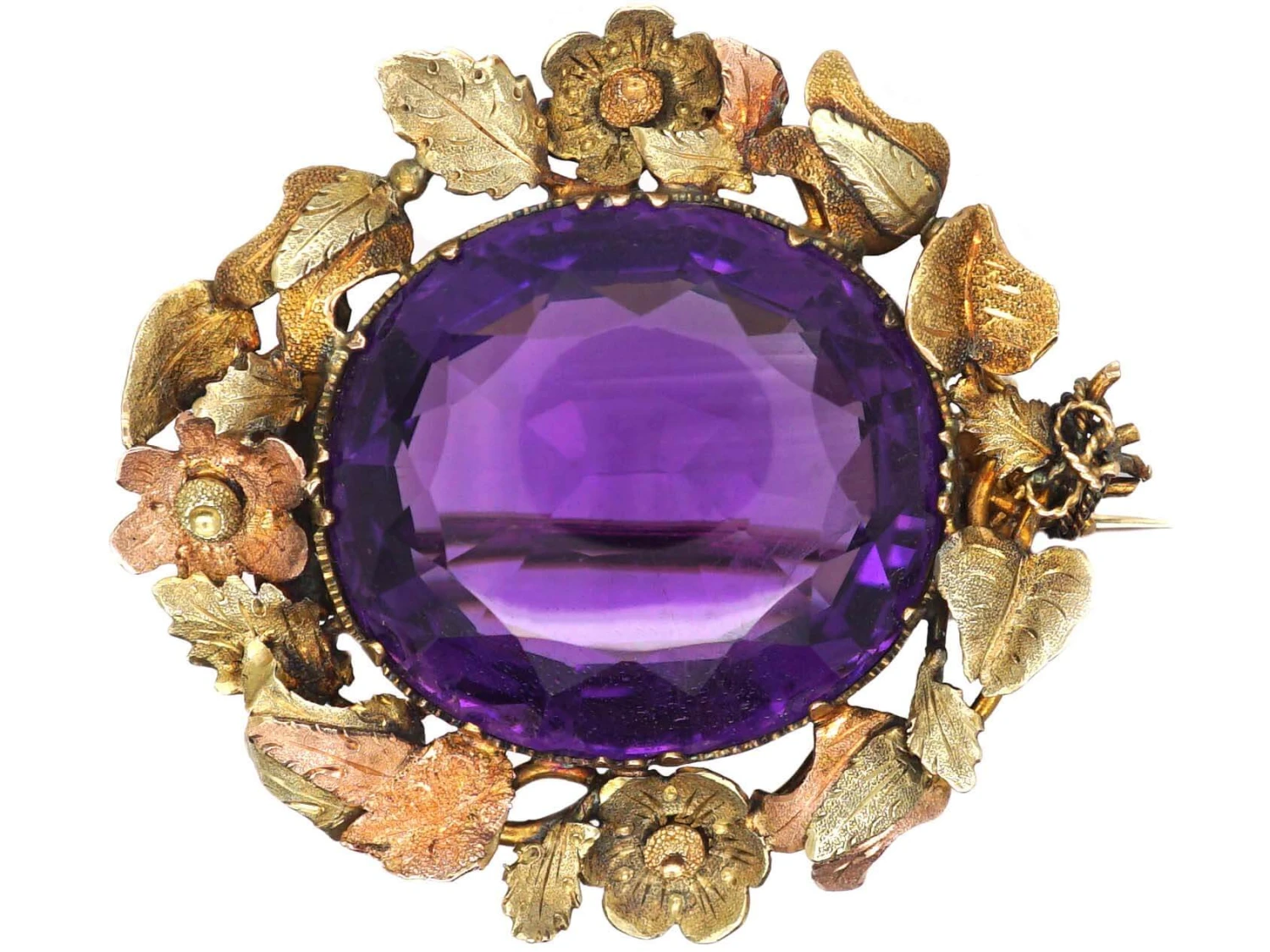 Regency 15ct Gold Three Colour Gold Brooch Set With An Amethyst 3 Regency 15ct Gold Three Colour Gold Brooch Set With An Amethyst