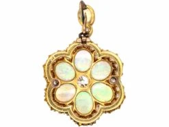 Edwardian 15ct Gold, Opal & Diamond Cluster Pendant -Antique Jewellery Company DSC08452 scaled 1