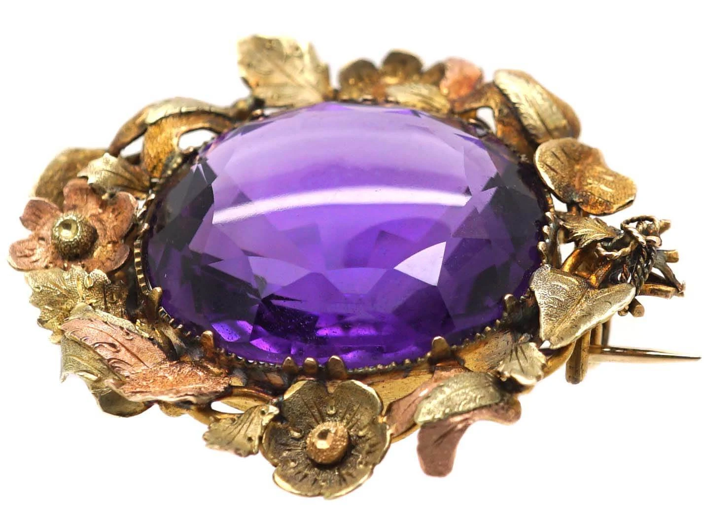 Regency 15ct Gold Three Colour Gold Brooch Set With An Amethyst 5 Regency 15ct Gold Three Colour Gold Brooch Set With An Amethyst - Image 3
