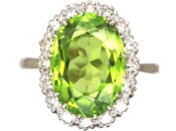 Mid 20th Century 18ct White Gold & Platinum Ring Set Withlarge Peridot & Diamonds