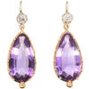 Early 19th Century 15ct Gold & Silver Pear Shaped Amethyst & Diamond Drop Earrings