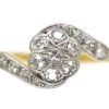 Edwardian 18ct Gold & Platinum Crossover Diamond Cluster Ring