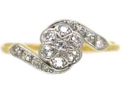 Edwardian 18ct Gold & Platinum Crossover Diamond Cluster Ring