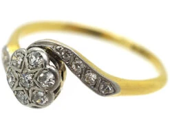 Edwardian 18ct Gold & Platinum Crossover Diamond Cluster Ring -Antique Jewellery Company DSC08562