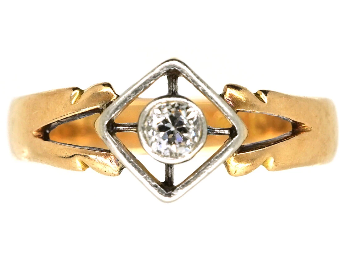Edwardian 18ct Gold,Platinum, Single Stone Diamond Ring With Split Shoulders 3 Edwardian 18ct Gold,Platinum, Single Stone Diamond Ring With Split Shoulders