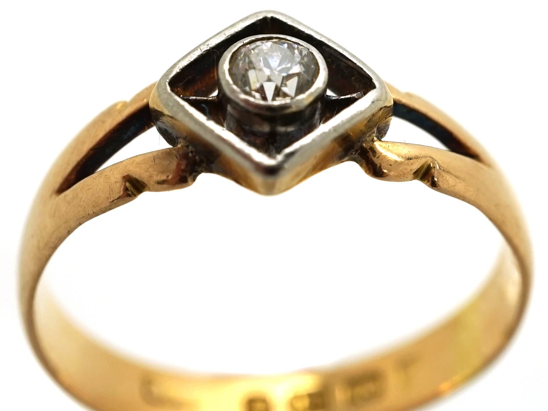 Edwardian 18ct Gold,Platinum, Single Stone Diamond Ring With Split Shoulders 5 Edwardian 18ct Gold,Platinum, Single Stone Diamond Ring With Split Shoulders - Image 3