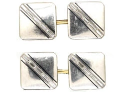 Art Deco Platinum & 18ct Gold Cufflinks With Baguette Diamonds & Black Enamel Detail