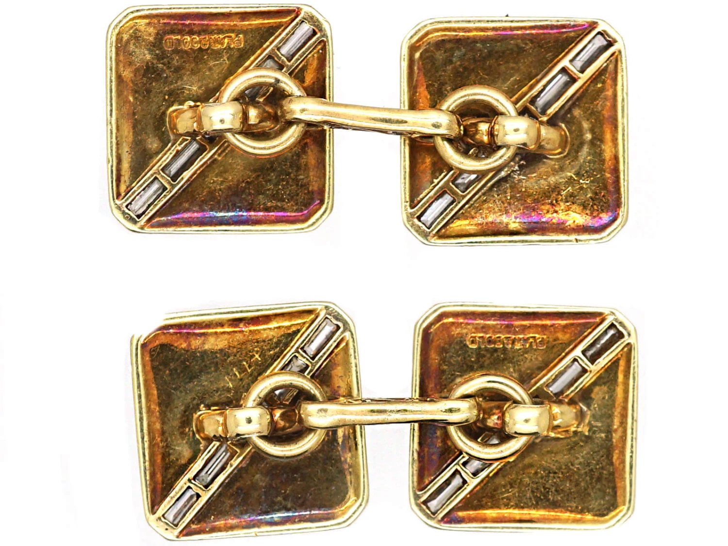 Art Deco Platinum & 18ct Gold Cufflinks With Baguette Diamonds & Black Enamel Detail 4 Art Deco Platinum & 18ct Gold Cufflinks With Baguette Diamonds & Black Enamel Detail - Image 2