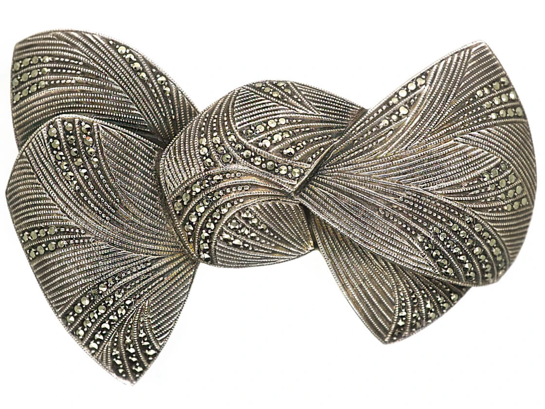 Art Deco Silver & Marcasite Bow Brooch By Theodor Fahrner 3 Art Deco Silver & Marcasite Bow Brooch By Theodor Fahrner