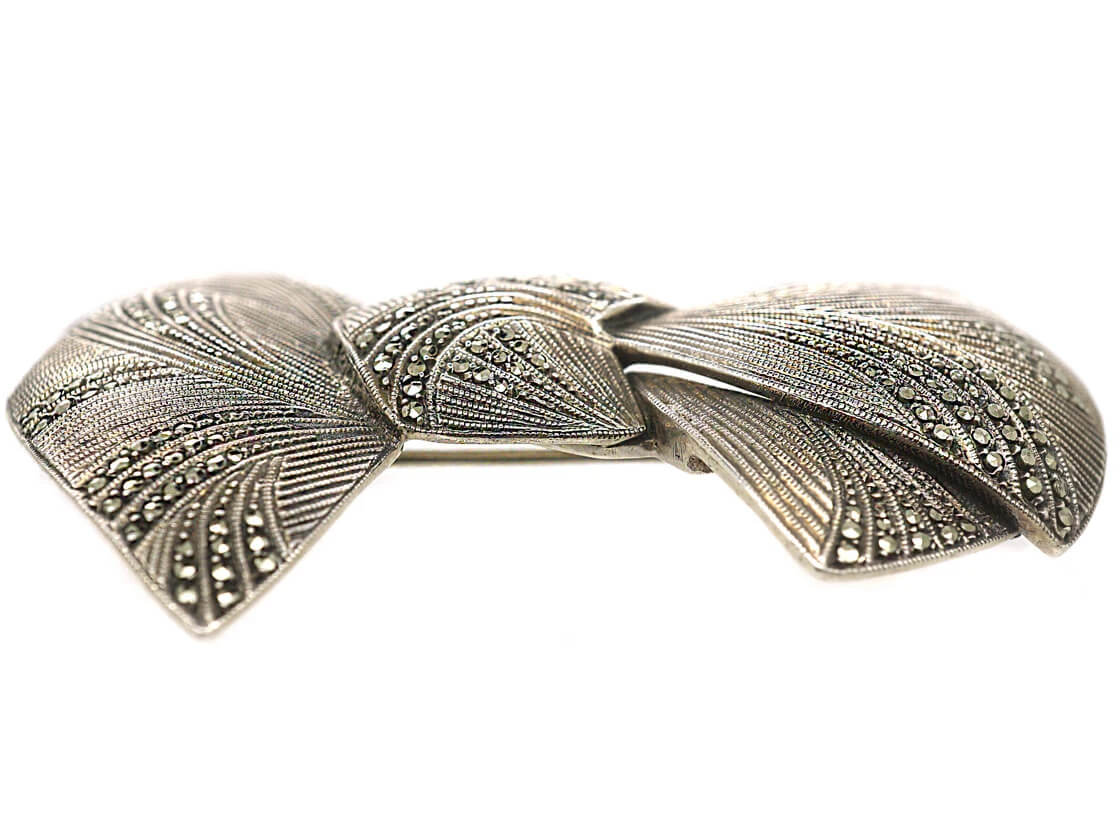 Art Deco Silver & Marcasite Bow Brooch By Theodor Fahrner 4 Art Deco Silver & Marcasite Bow Brooch By Theodor Fahrner - Image 2