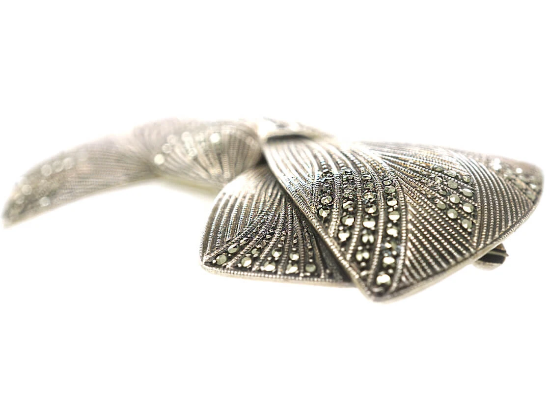 Art Deco Silver & Marcasite Bow Brooch By Theodor Fahrner 5 Art Deco Silver & Marcasite Bow Brooch By Theodor Fahrner - Image 3