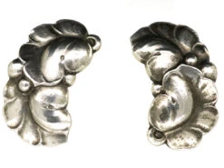 Georg Jensen Silver Double Leaf Earrings